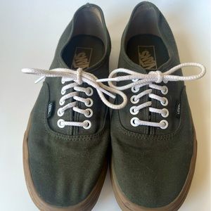 Women’s size 10 Dark Green Authentic Vans with Gum Sole